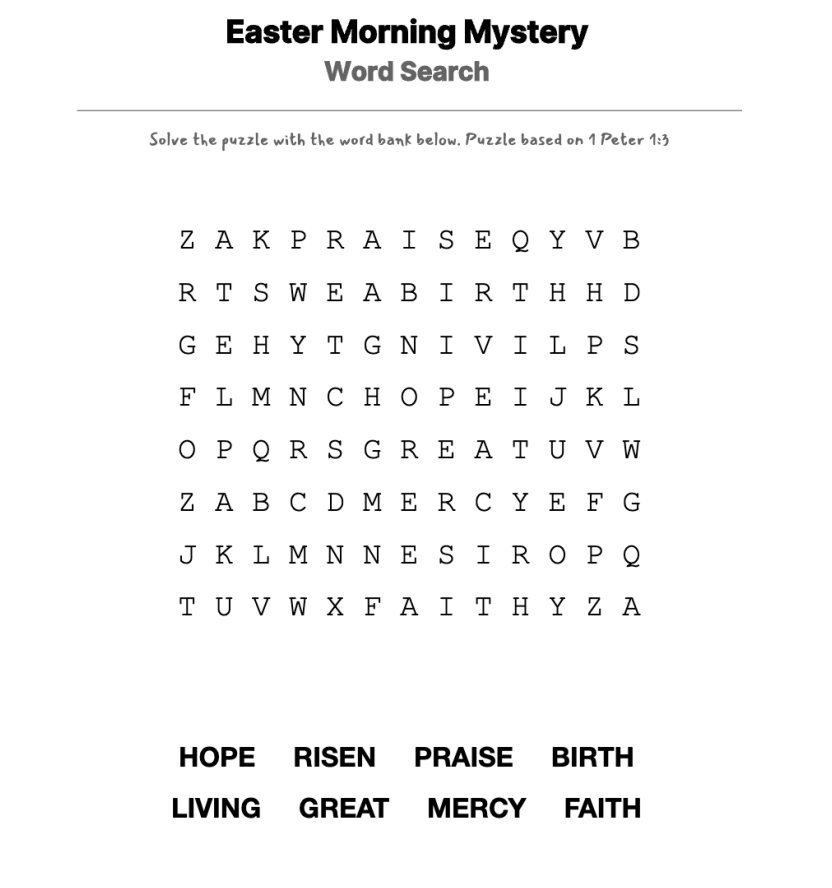 A Living Hope word-search